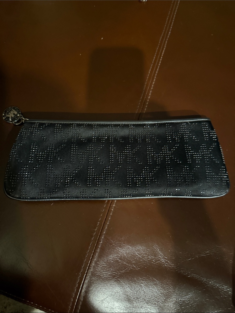 Michael Kors Black Rhinestone MK Monogram Zip Clutch